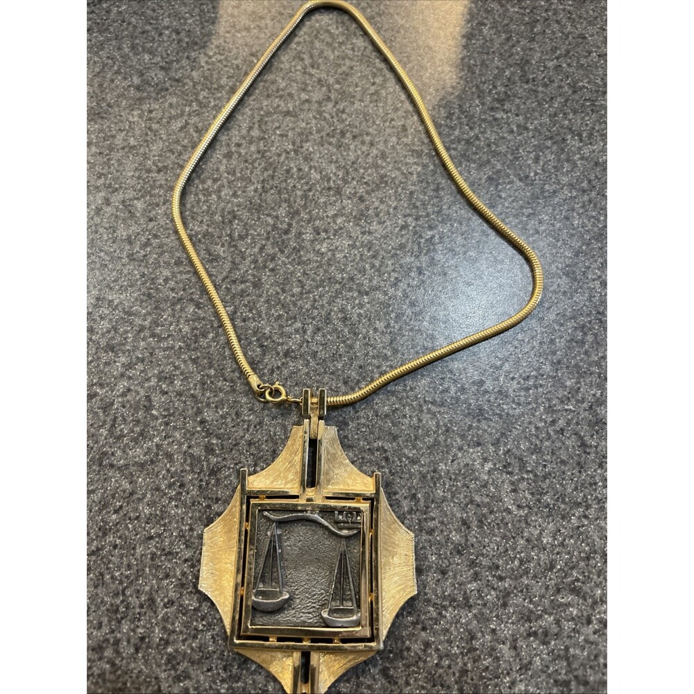 VINTAGE SIGNED L. RAZZA ZODIAC SIGN Libra Statement Pendant Necklace, 1970's